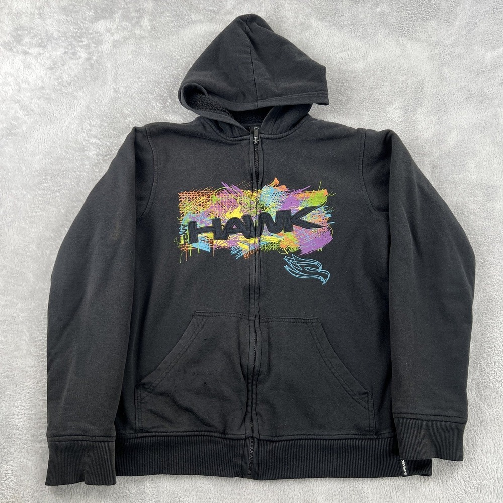 Tony Hawk Sherpa Lined Full Zip Hoodie Youth XL 18 20 Black Skate Graphic Boys